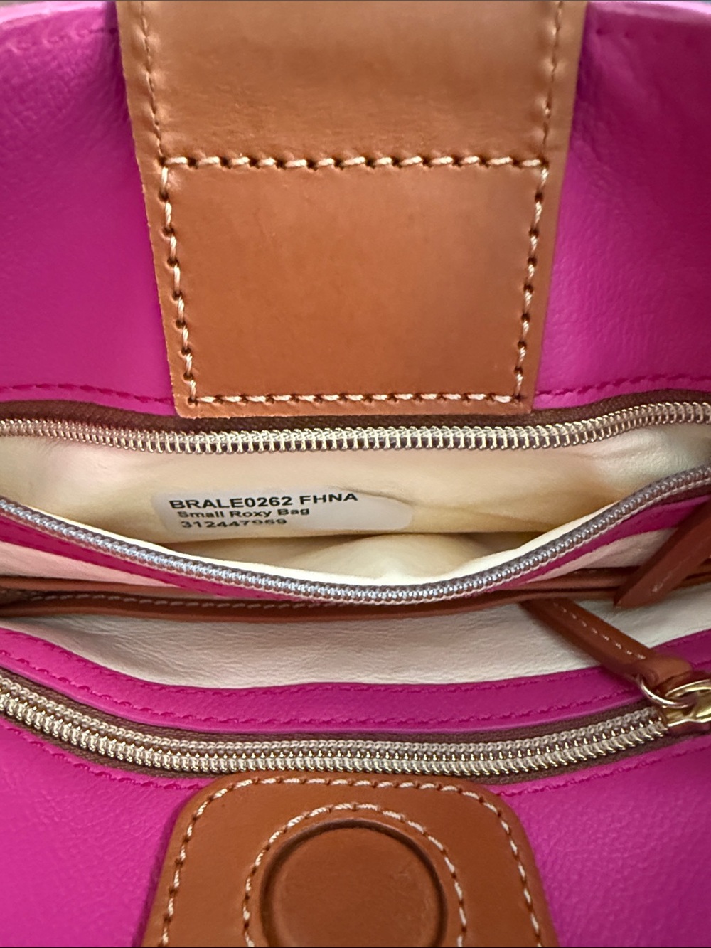 Dooney & Bourke Bright Pink Leather Crossbody with Tan Trim & Gold Hardware - Picture 3 of 7